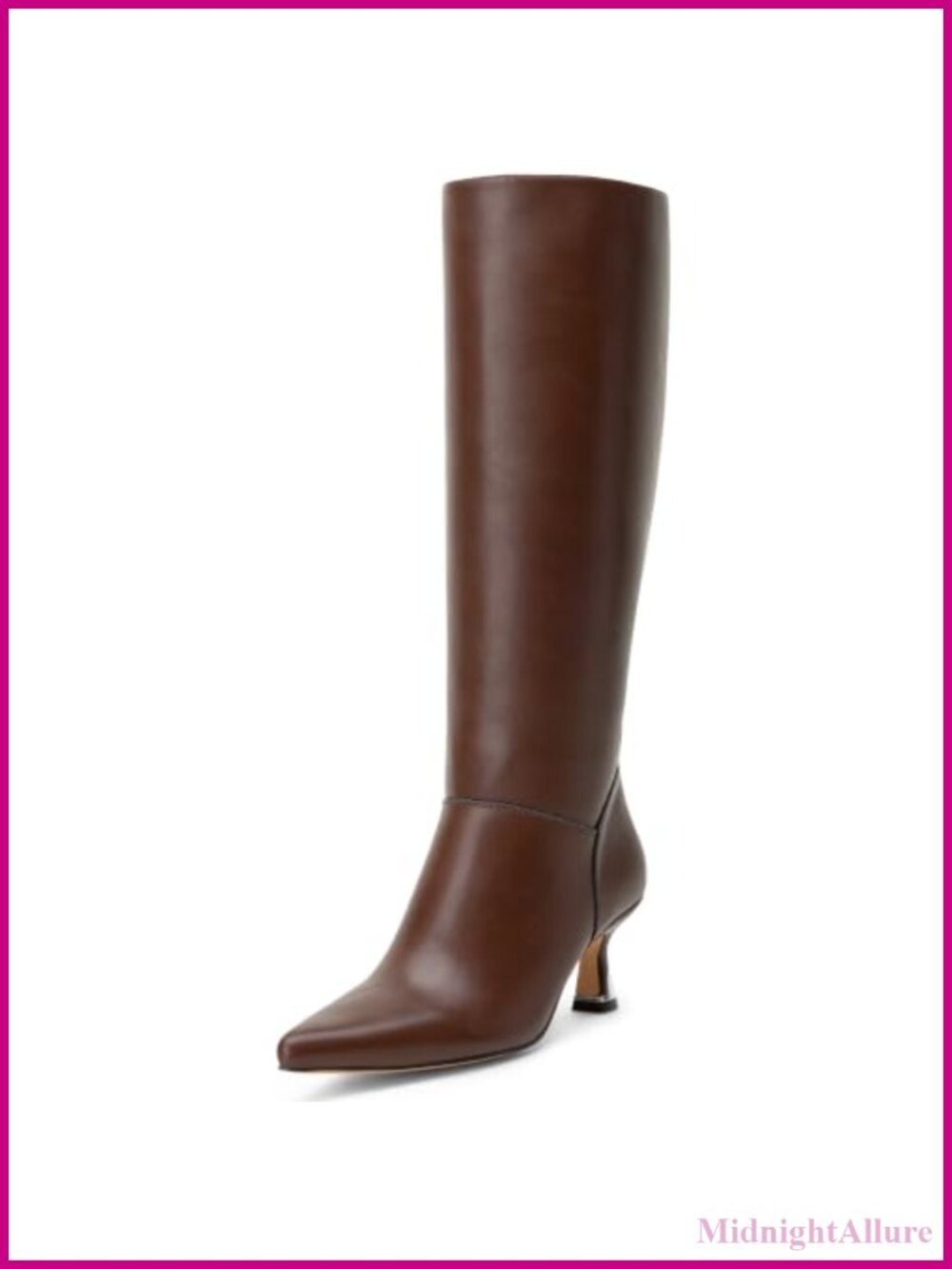 Pointed Toe Kitten Heel Knee High Dress Boots Faux Leather Zip